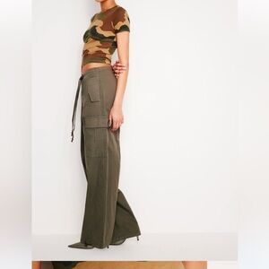 Good American Fatigue Green 100% Cotton Cargo Parachute Pants Sz 3 L NWT